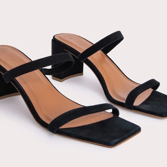 BY FAR TANYA BLACK SUEDE SANDAL - Picture 1 of 11